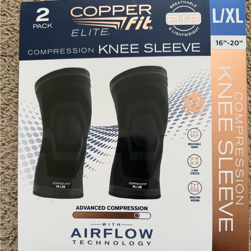 Brand New Copper Elite Knee Compression Sleeve 2-PACK